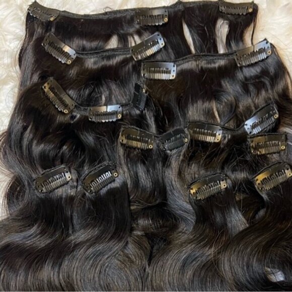 16 In Body Wave Ombre Black & Dark Red Clip in Hair Extensions Set - Picture 4 of 4